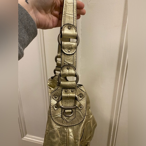 Juicy Couture Y2K Slouchy Gold Bag with Silver Hardware. - Picture 3 of 5